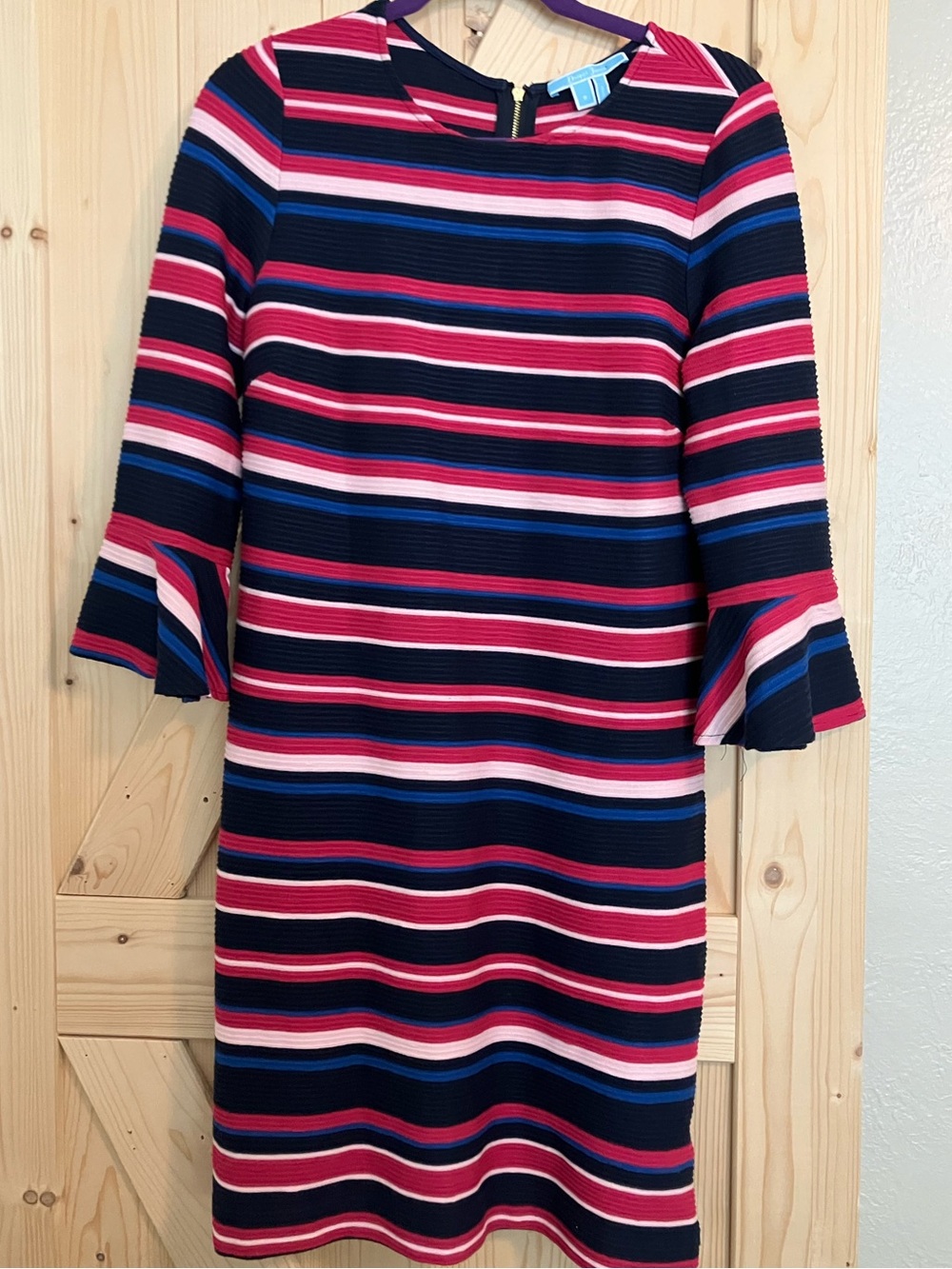 Draper James - Striped Navy, Pink & Red Bell-Sleeve Shift Dress